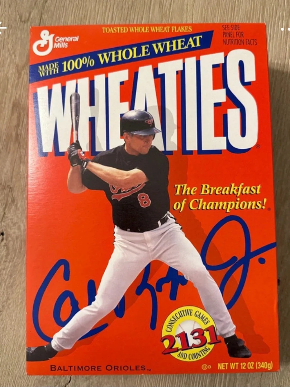 1995 Cal Ripken Jr. Wheaties Cereal Box - Orange with Blue & White Graphics